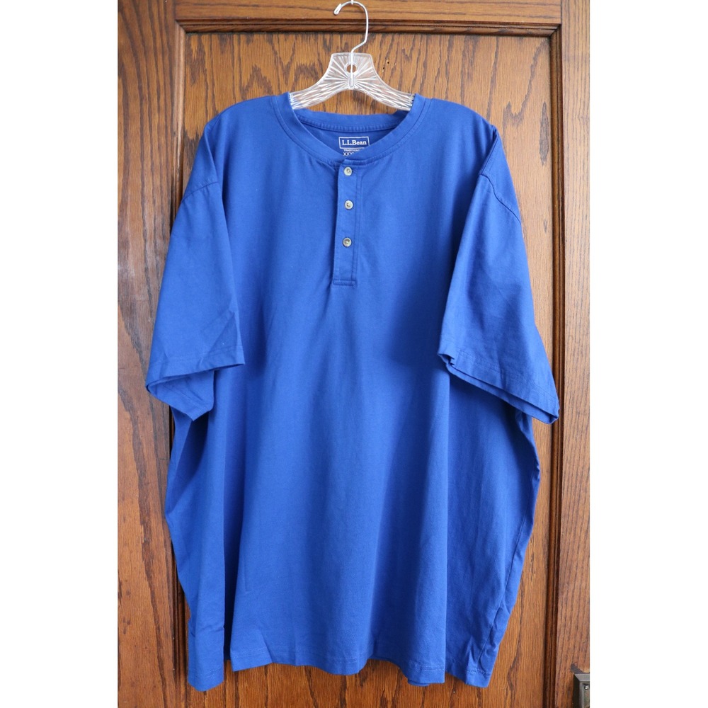 LL BEAN Shirt Mens XXXL Blue Henley Short Sleeve Traditional Fit Cotton